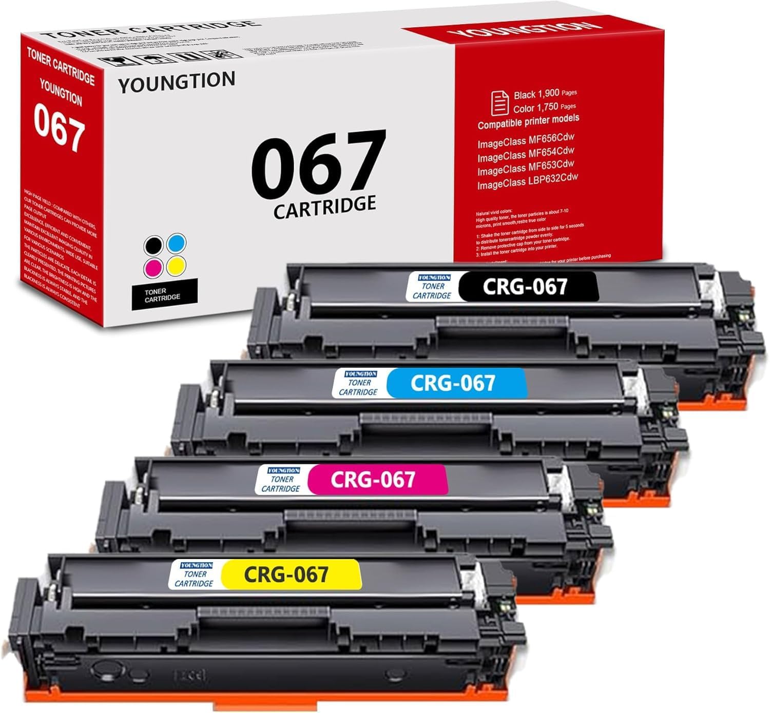 High-Yield 067 067H Toner Cartridge Set 4 Pack(Black, Cyan,Magenta, Yellow) Compatible Replacement for Canon MF656Cdw MF654Cdw MF653Cdw LBP632Cdw Printer