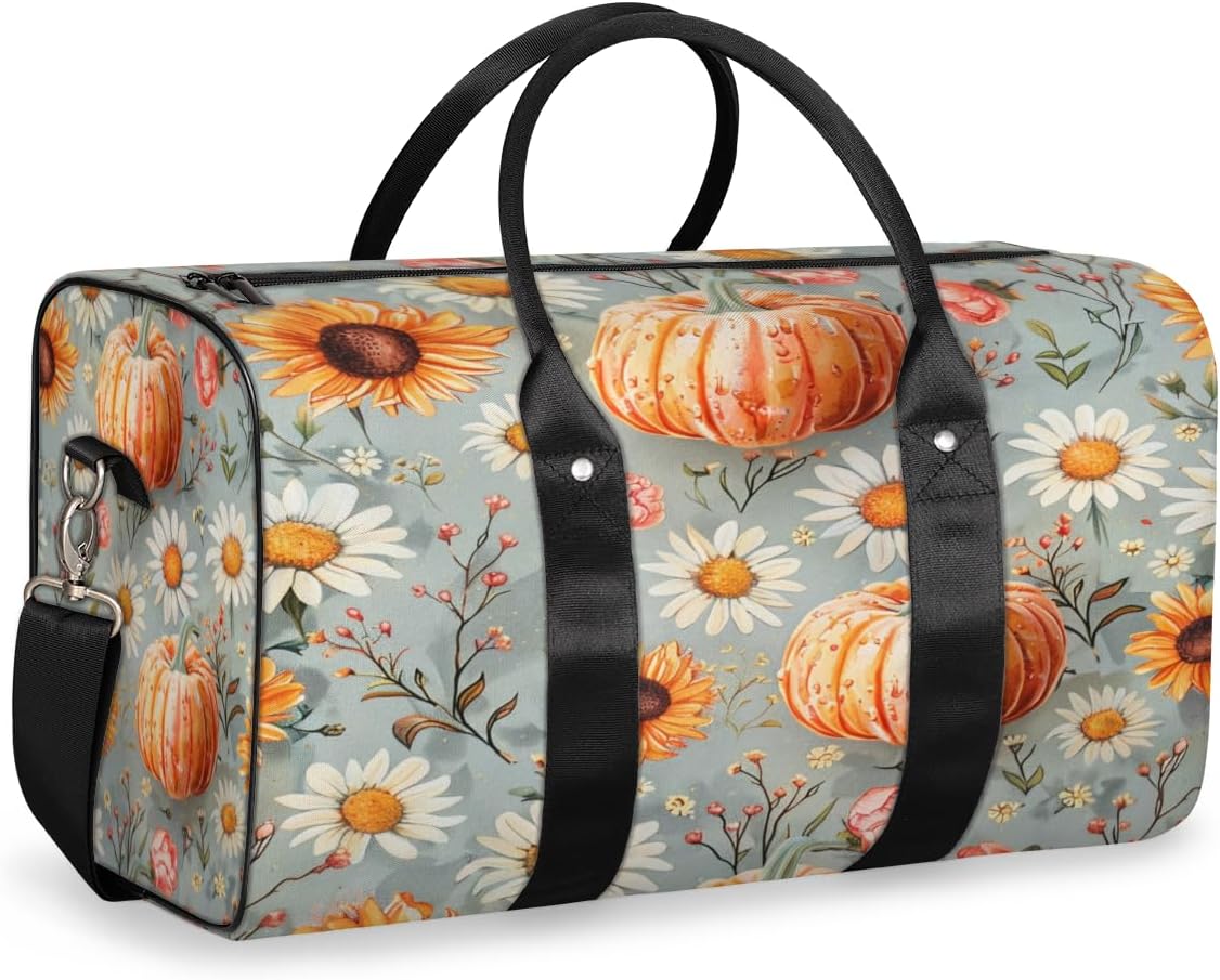 Pumpkins Chrysanthemums Travel Duffel Bag for Women Men Large Capacity Overnight Weekender Bags for Lightweight Waterproof Sport Gym Bag for Workout Yoga Swim
