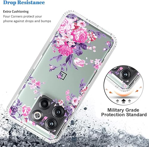 Miniatura 7 de Funda para OnePlus 10T 5GOnePlus Ace Pro, CPH2415 con protector de pantalla de vidrio templado, funda protectora de TPU transparente floral a prueba