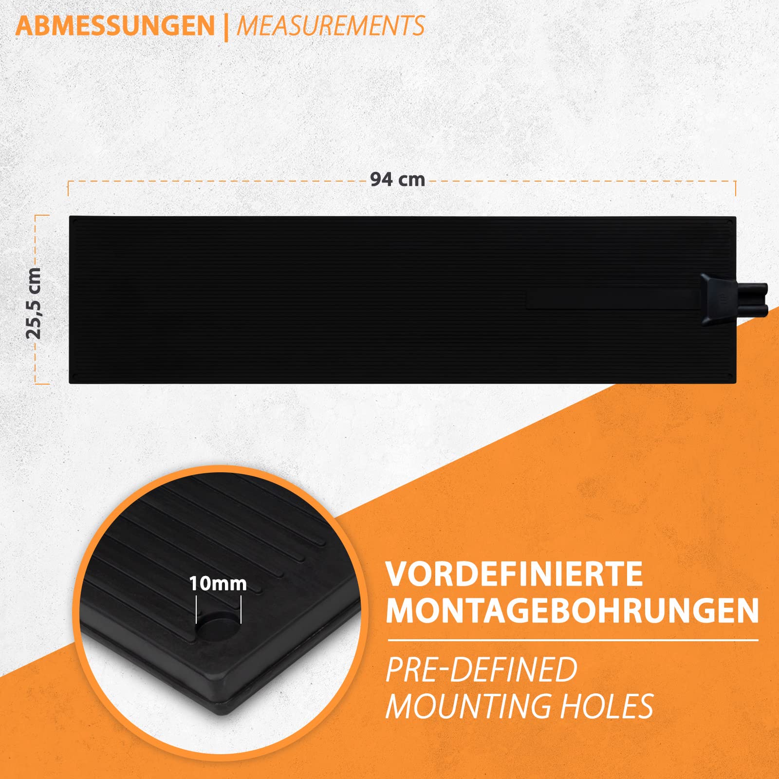 120W Gummi-Heizmatte, Outdoor Heizmatte 25x94cm, bis 60°C, IP65 Spritzwasserschutz, UV beständig, 2.4m Anschlusskabel