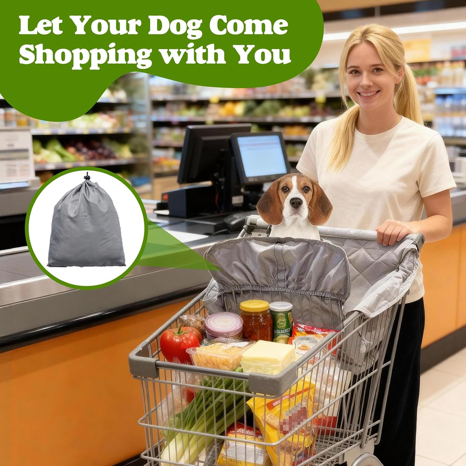 Wibeelee Portable Dogs Shopping Cart Cover Quilting Grocery Cart Cover with Carry Bag for Pets, Secured with Hook and Loop, Comfortable and Easy to Clean