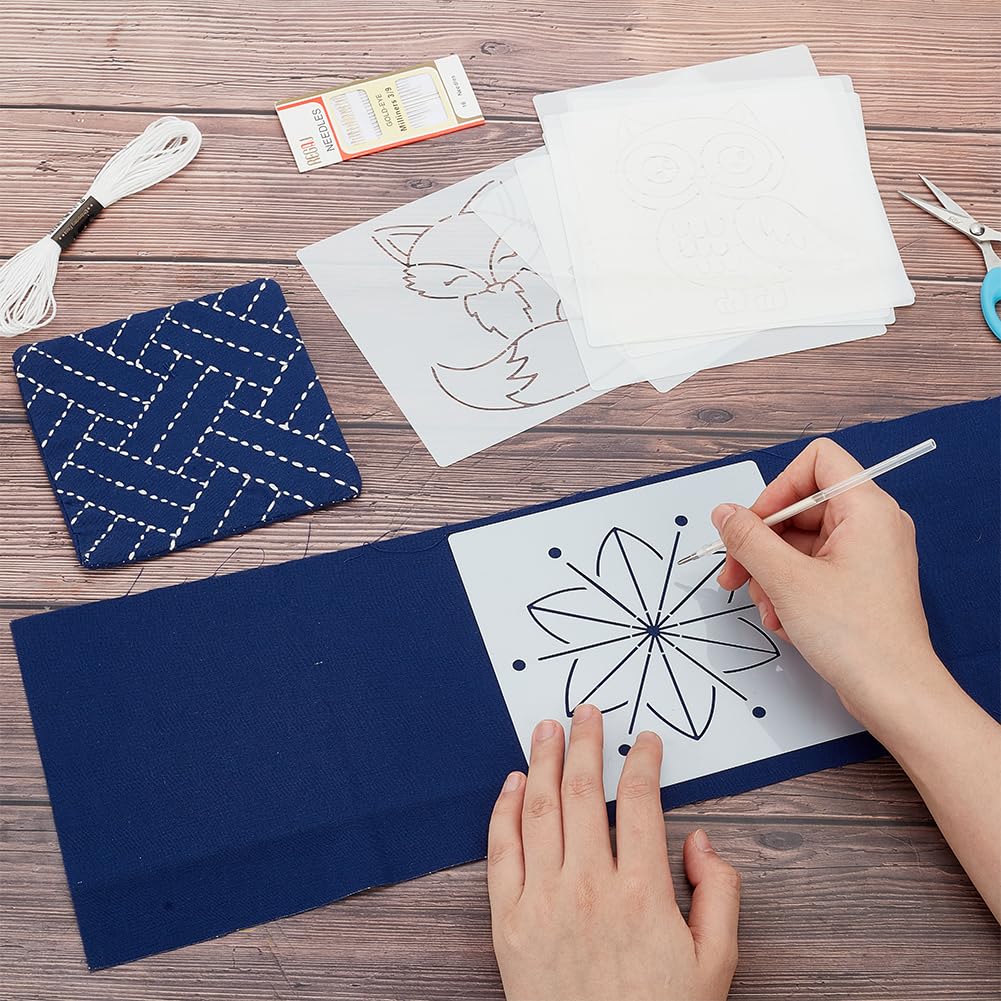 FREEBLOSS Sashiko, kit da ricamo Sashiko con 5 modelli, kit da cucito a mano in tessuto Sashiko, include aghi da ricamo, kit da cucito a mano, per adulti, decorazione