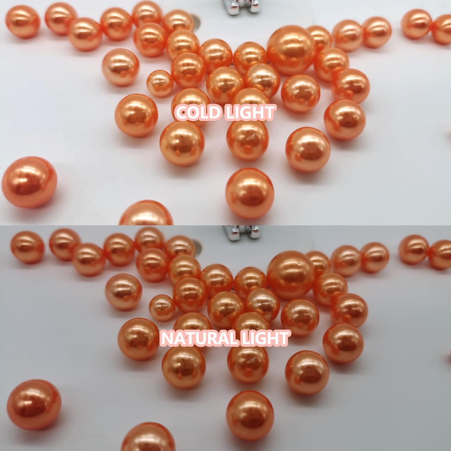 200PCS Orange Faux Pearls Beads for Centerpiece Vases, Vase Filler Faux Pearls, No Holes Filler Beads for Party Anniversary Birthday Wedding Thanksgiving Table Decor, 10/14/20/30mm - Image 3