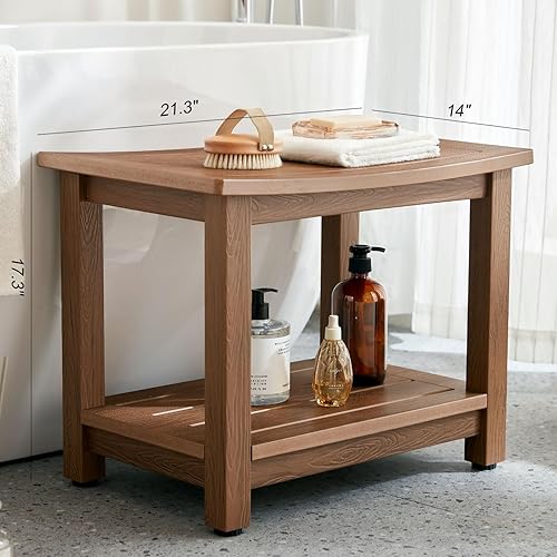 Miniatura 8 de HDPS - Banco de ducha, taburete de baño de madera de polietileno para ducha interior, impermeable, taburete reposapiés para afeitar piernas con pies