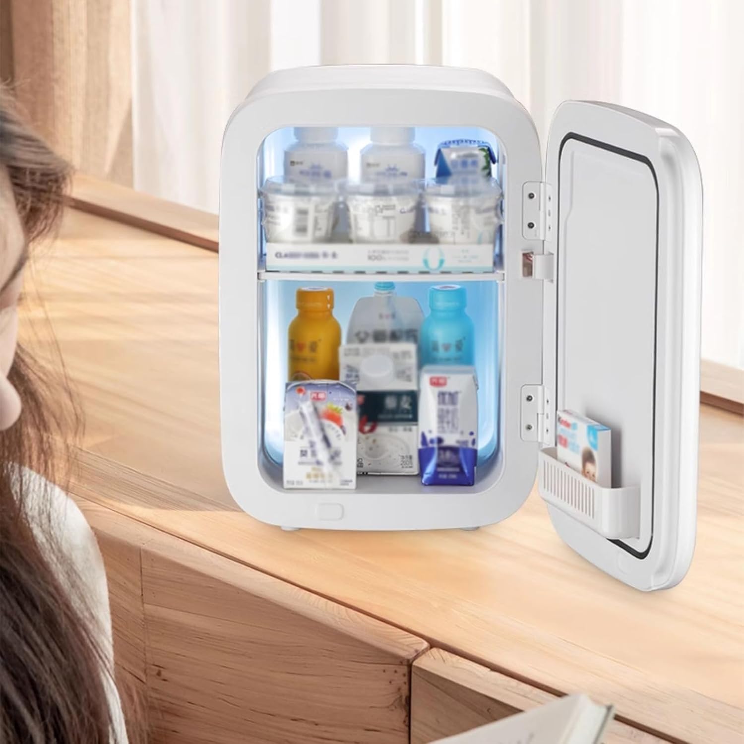 Compact Fridge, Makeup Skincare Small Fridge, Adjustable Mini Refrigerator for Bedroom, Beverage, Cosmetics, Apartment, Living Room(Color:White,Size:20L)