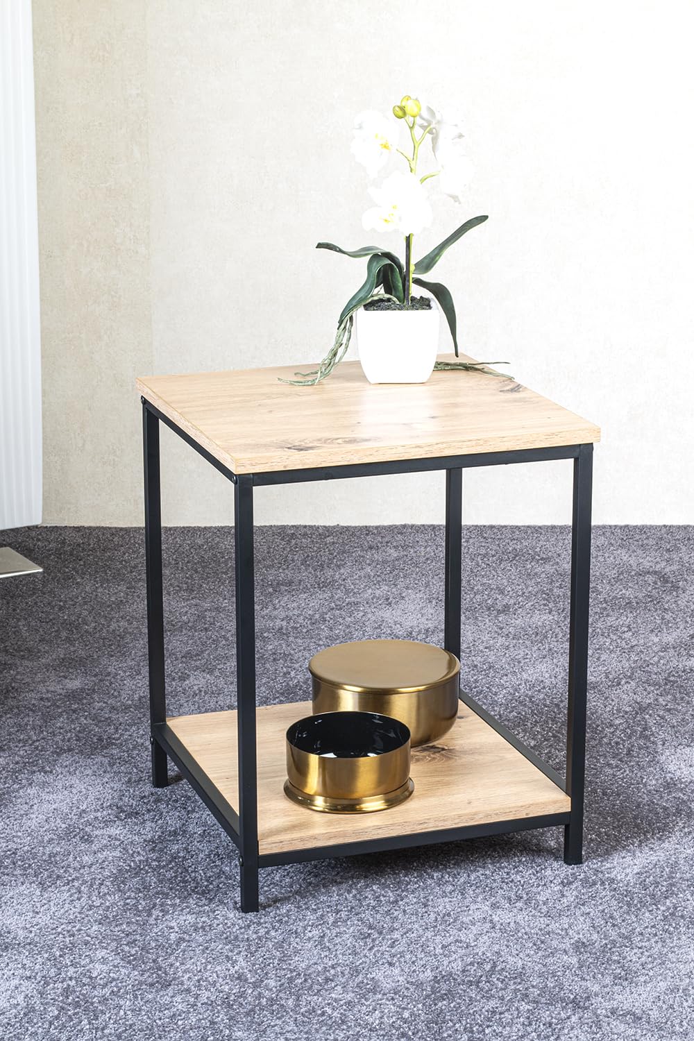 HAKU Tavolino in rovere chiaro, nero, MDF, metallo, tavolino da salotto piccolo - Dimensioni: L 40 x A 50 x P 40 cm Stile: Moderno