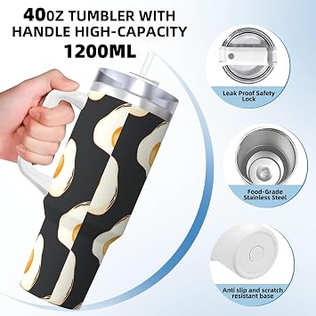 Food Fried Eggs Dark,40OZ Ice Bully Cup with Handle Stainless Steel Mug Water Bottle