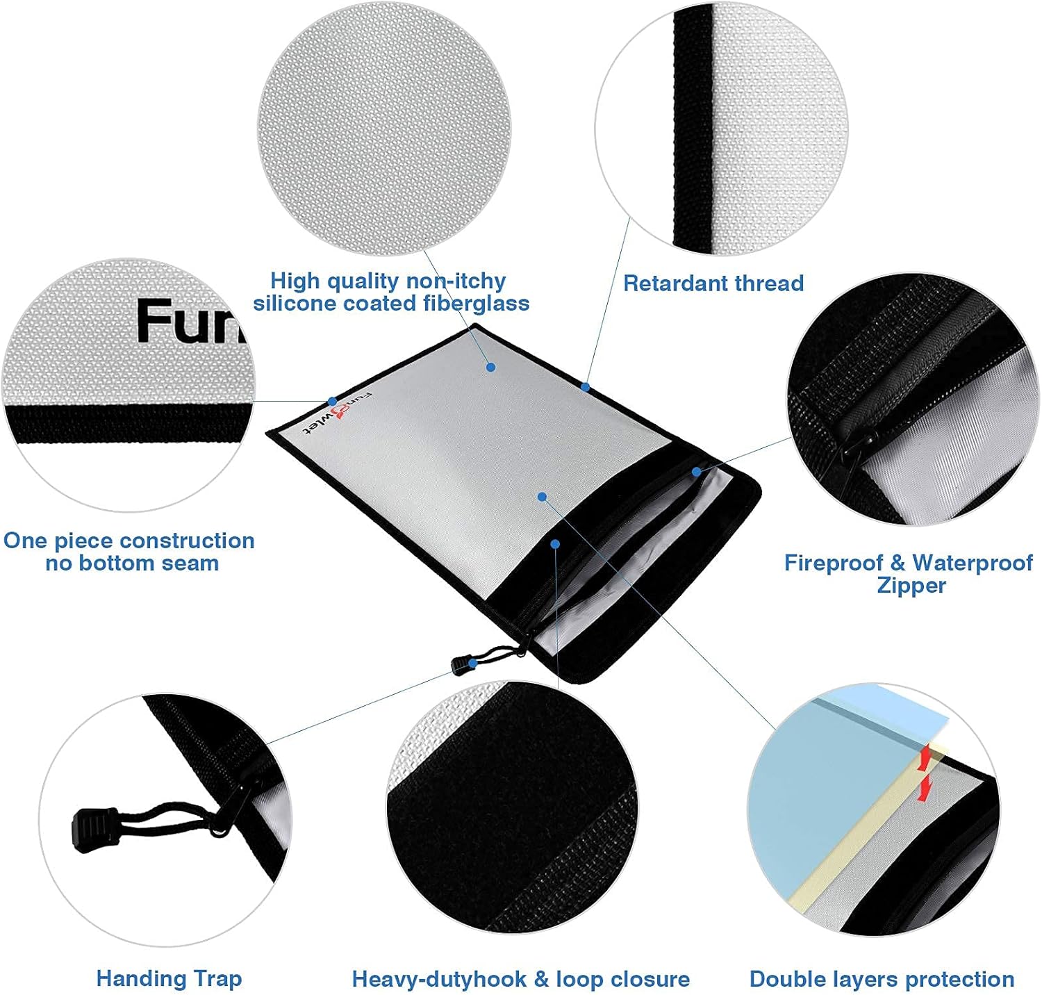 Fireproof Waterproof Money Document Bag - 6 Pack Safe Upgraded Zipper Bags, Fire & Water Resistant Storage Organizer Pouch for A4 A5 Documents Holder,File,Cash,Jewelry,Passport,Laptop (Black+Gray)