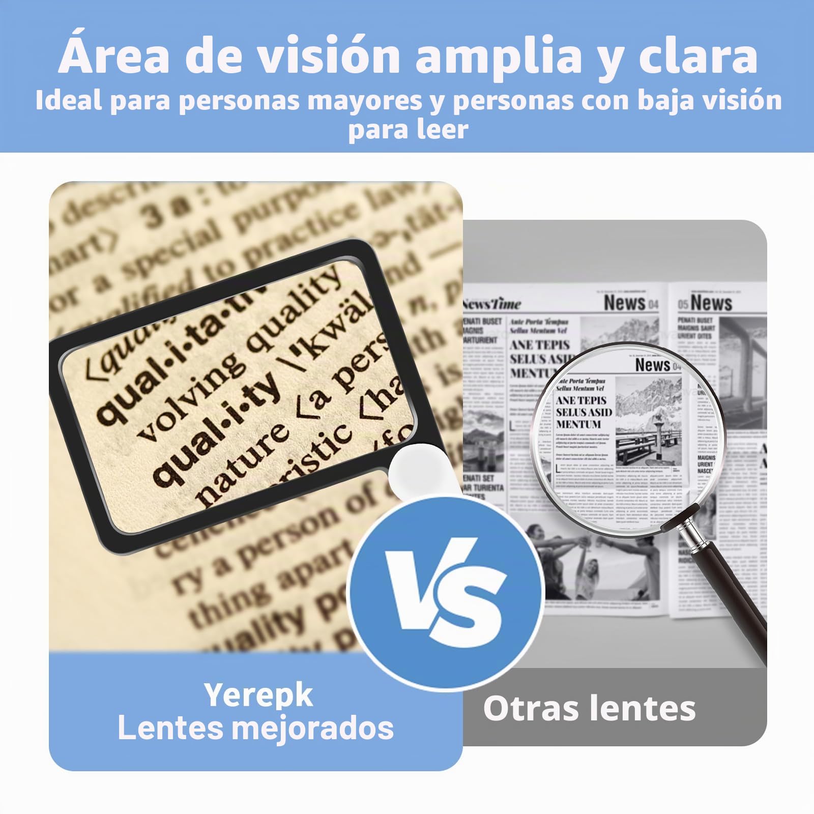 Lupa 5X con luz, lupa de lectura de página completa, color negro