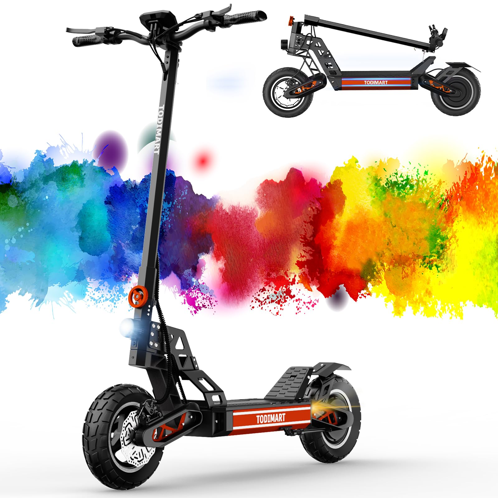 TODIMART Patinete Eléctrico Adultos, 500W/1000W/2000W de Potencia, Autonomía 45-90KM, 10.4/18.2/20.8Ah Batería, Ruedas 10" Todoterreno, Doble Frenos de Disco/Plegable Scooter Electrico
