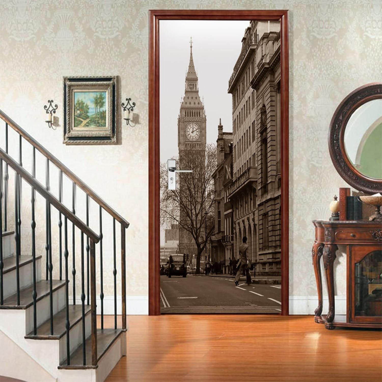A.Monamour 3D Door Stickers for Interior Doors London Street Scene with Big Ben Vinyl Waterproof Self Adhesive Door Mural Decals for Bedroom Office Bathroom 90 x 200 cm