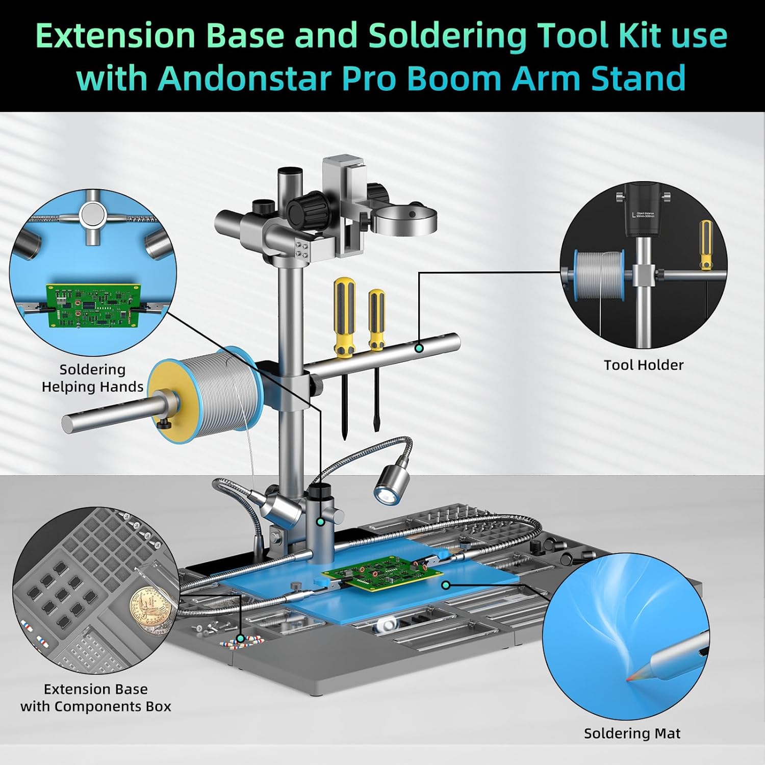 Andonstar Plus Microscope Extension Base and Soldering Tool Kit for Pro Boom Arm Stand (AD246S-M, AD249S-M, AD407 Pro, AD409 Pro, AD409-Pro ES, AD210S-Pro, AD208S-Pro)