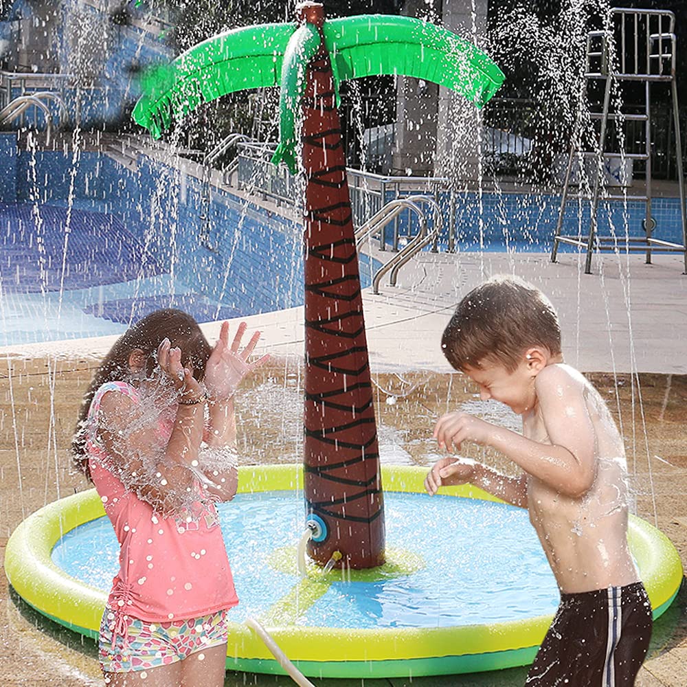 New Sprinkle Splash Palm Tree Pad Baby Pool, Inflatable Water Play Spray Inflatable Water Toys with Coconut Palm Shape,Outdoor Swimming Wading Pool for Girls Boys (LIGHT BLUE)