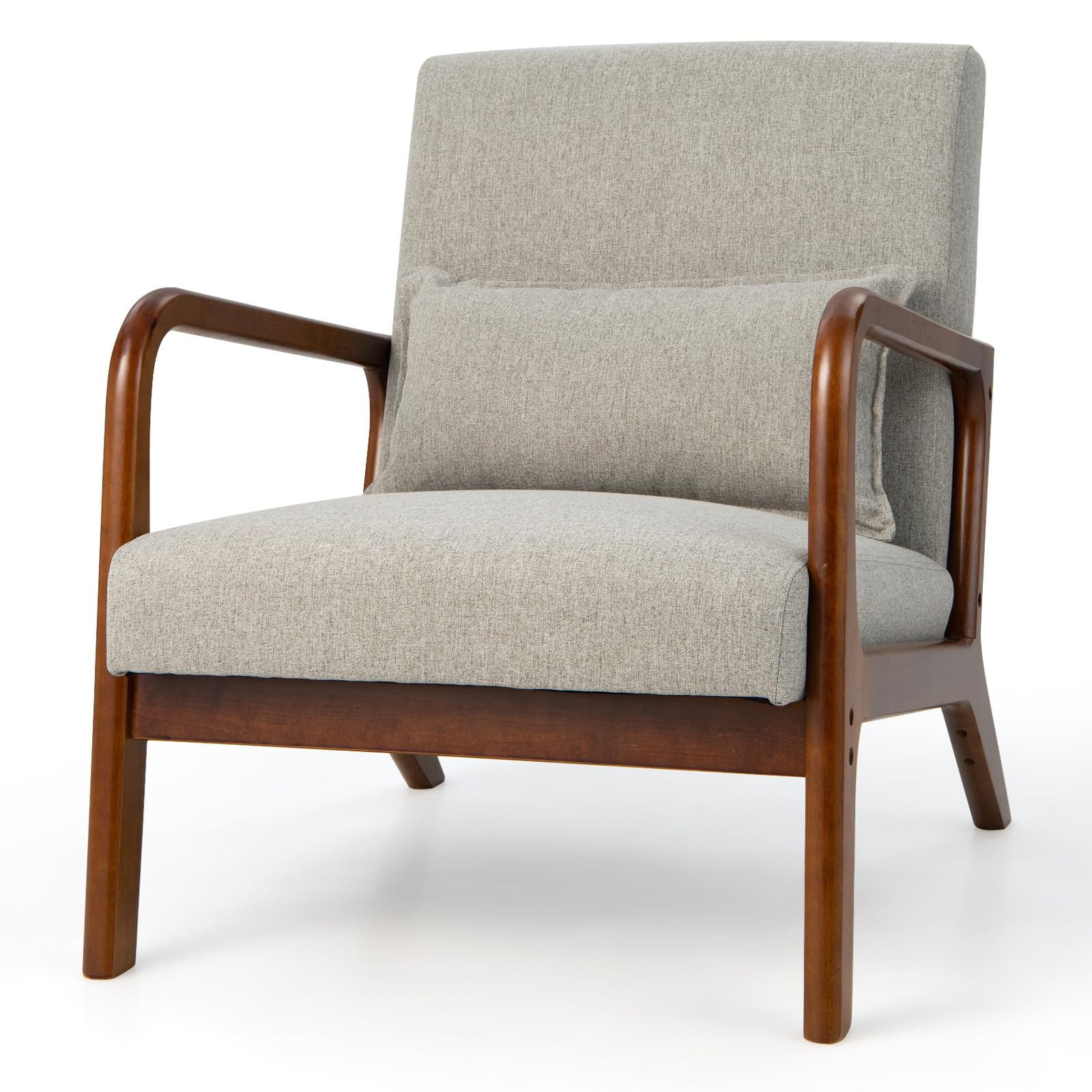 RELAX4LIFE Loungesessel Gepolstert, Akzentstuhl mit Massivholzrahmen, Relaxsessel mit Kissen Rückenlehne Armlehnen, bis 200 kg belastbar, Polstersessel für Wohnzimmer Schlafzimmer Büro (Grau)