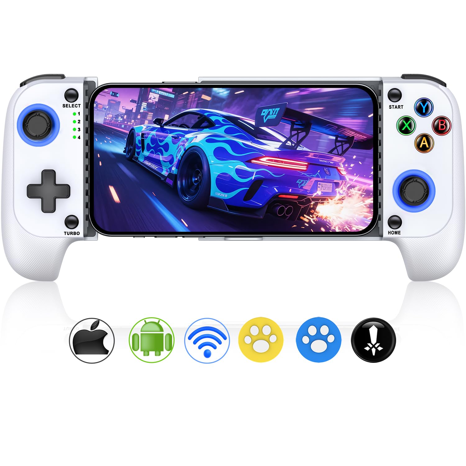 Controller di gioco mobile per iPhone/Android, controller per telefono con effetto Hall, custodia per telefono, controller di gioco per Xbox, per PlayStation, Cloud/Steam Gaming (bianco)