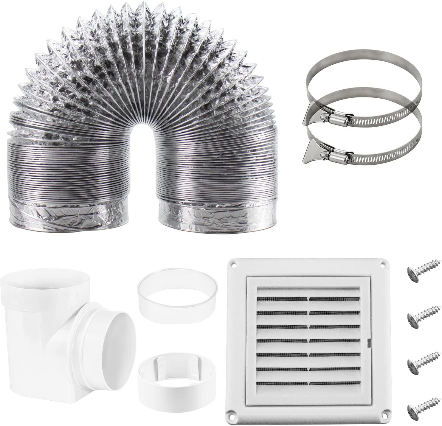 Funmit 4" Louvered Vent Cover for Outside Dryer Exhaust Air & Flexible Dryer Vent