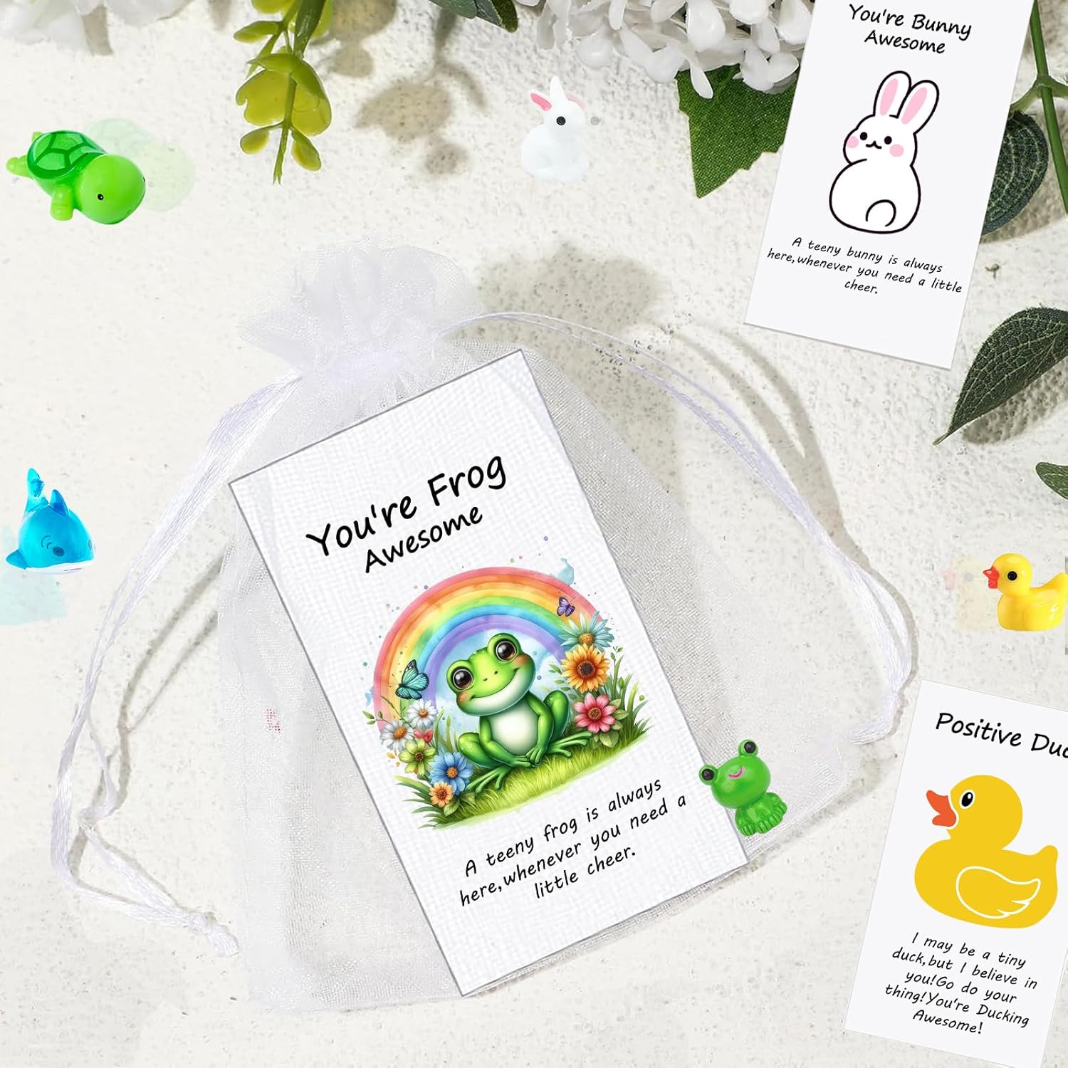 100Pack Appreciation Gifts Bulk Inspirational Teacher Dietitian End of Year Gift Gifts,with Positive Resin Animals Funny Thank You Card Organza Bag for Coworker Staff Office - Shark,Frog,Turtle