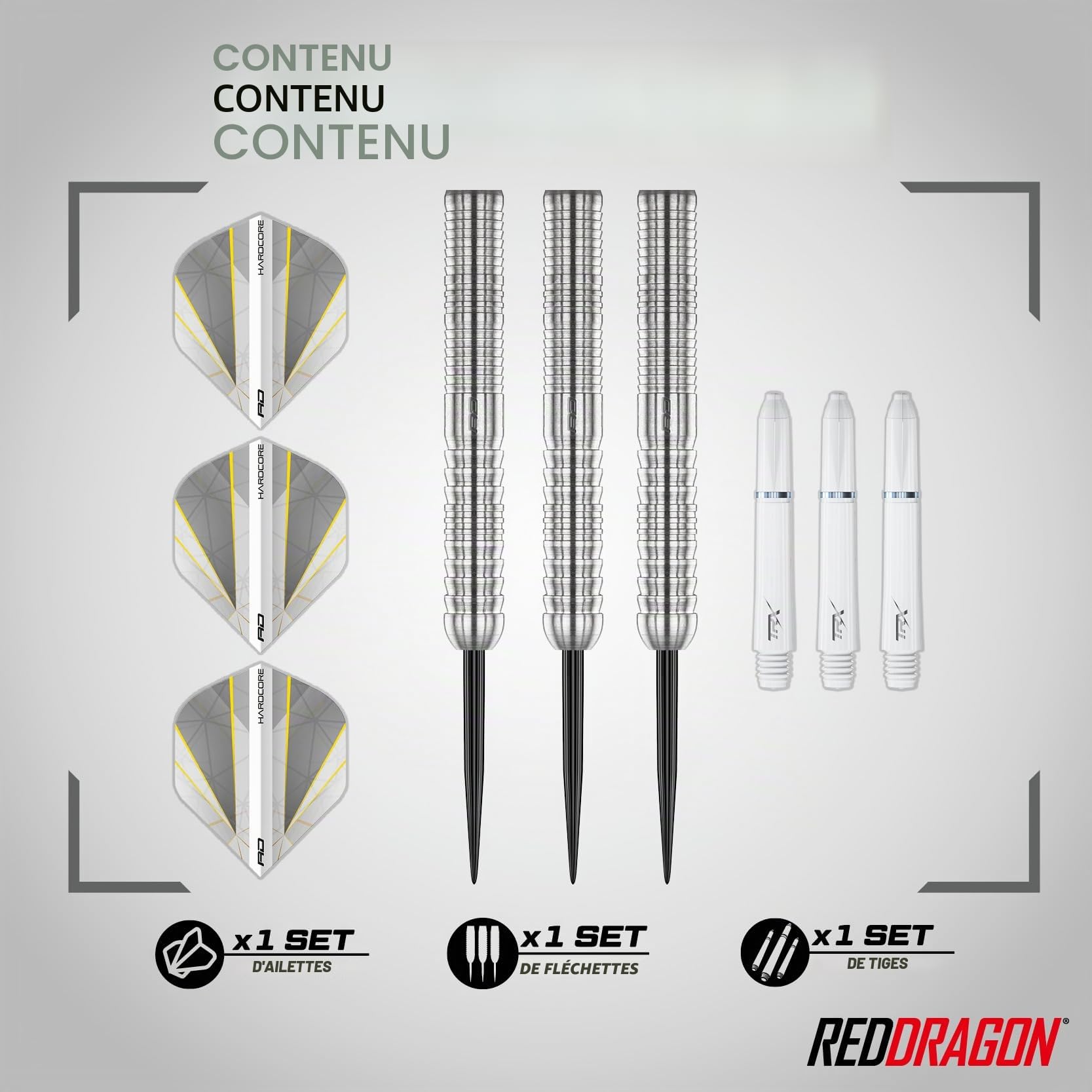 RED DRAGON Darts – Seren Pure Série - 90% Tungstène Professionnelle Pointe en Acier Jeu de fléchettes avec ailettes et tiges de fléchettes - Disponible en Quatre Styles et 21g, 22g, 23g, 24g & 25g