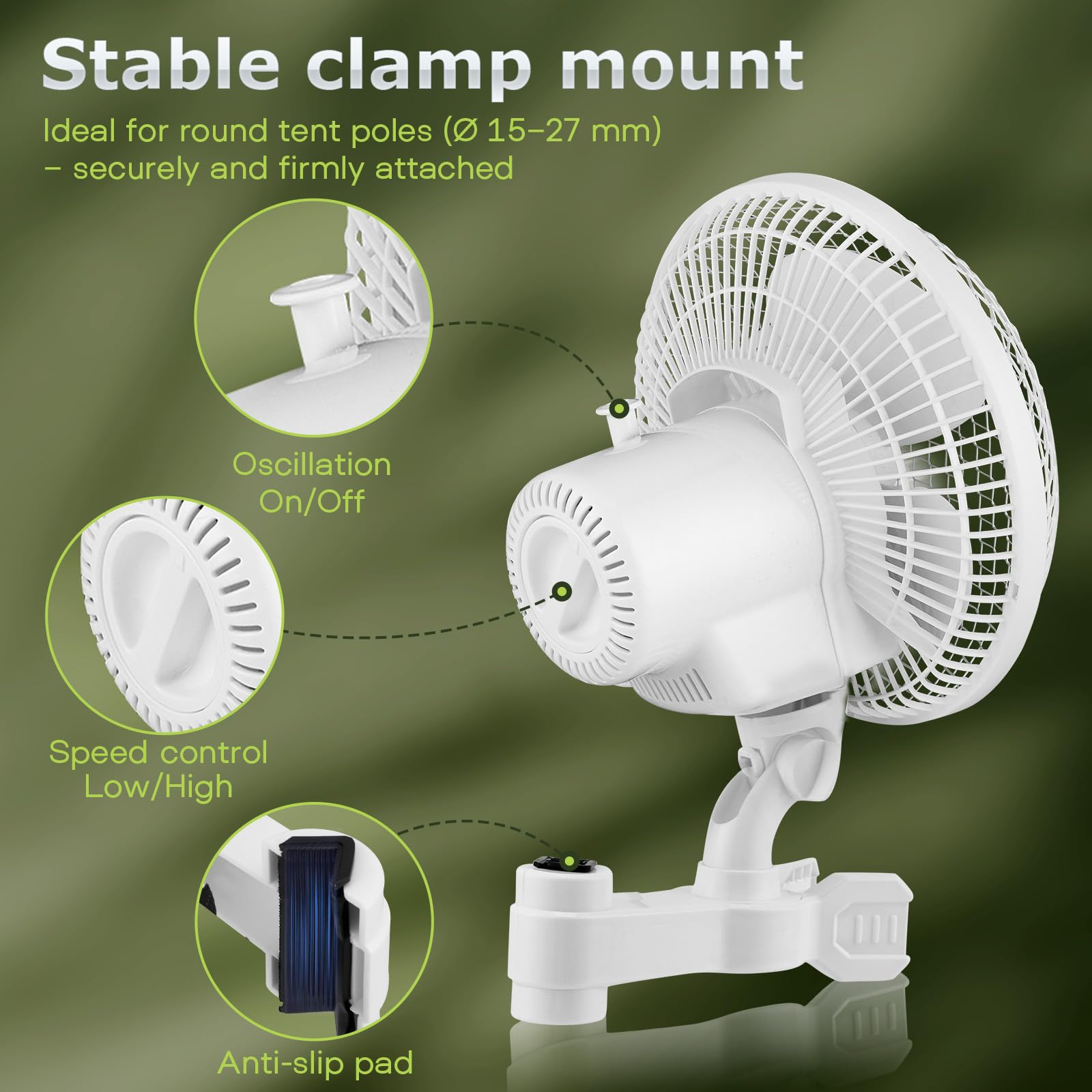 Grow Ventilator mit Clip 25W, Grow Ventilator Oszillierend mit 3 Geschwindigkeitsstufen, 2200 U/min, 20cm Klein Umluftventilator leise, ventilator für Growzelt, Zuhause im Schlafzimmer