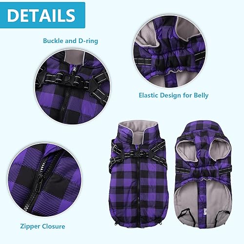 Miniatura 2 de Abrigo de invierno para perro, chaqueta de arnés para perro, chaleco de forro polar para mascotas, abrigos cálidos para cachorros, ropa para perros