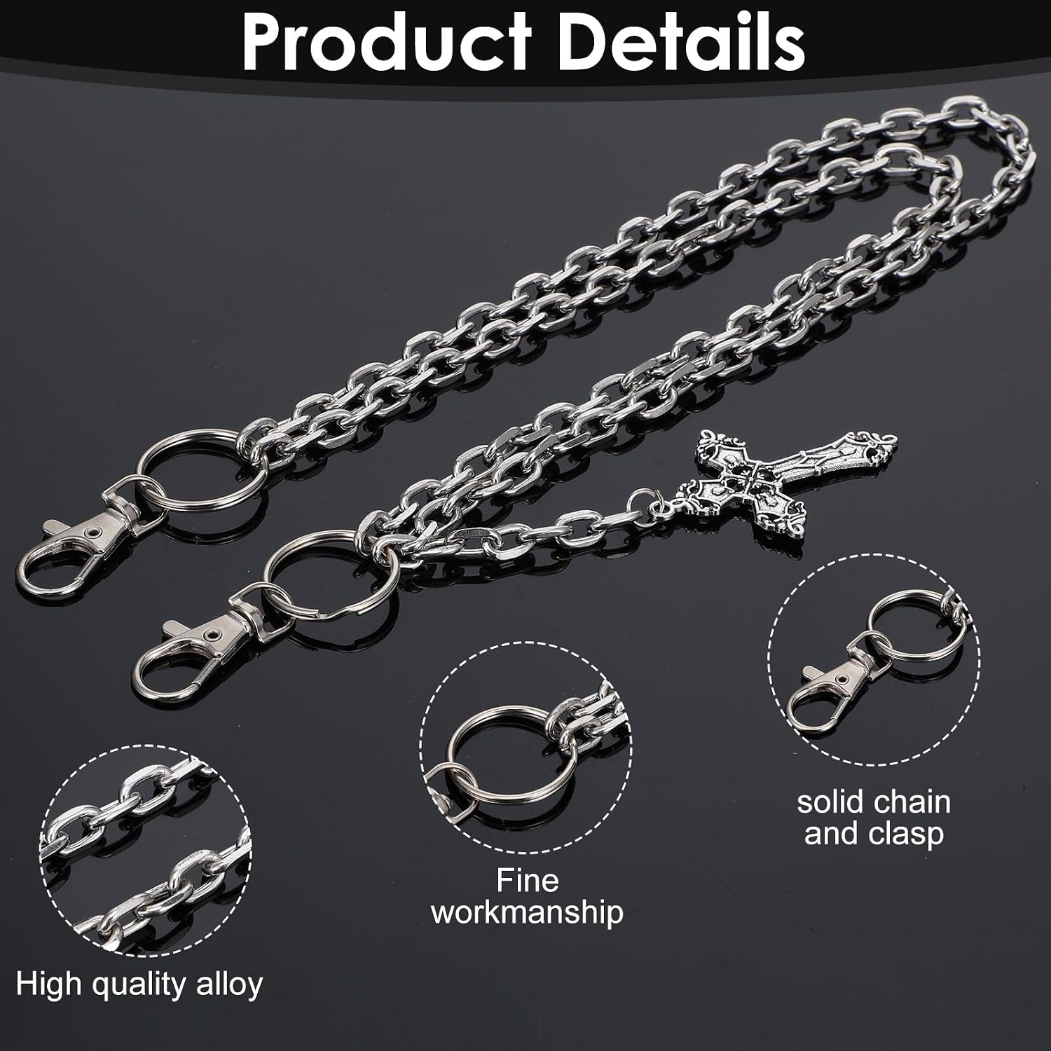 Punk Pants Chain Hip Hop Wallet Chain Sword Star Rivet Charm Layered Jeans Chains Vintage Rock Pocket Chains for Trouser Belt Goth Jewelry Key Halloween Accessory Christmas Valentine's Day