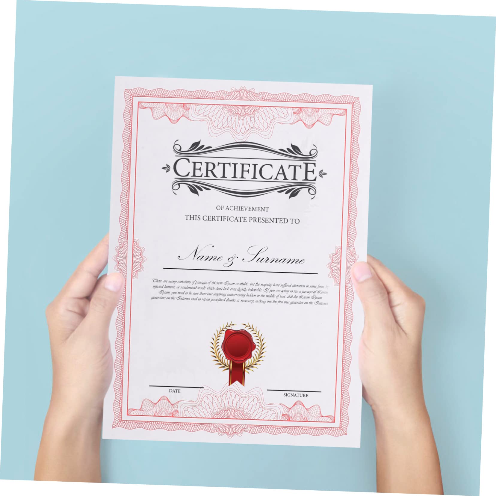 Papier Certificat Vierge Imprimable 50 Feuilles Rouge, pour Récompenses