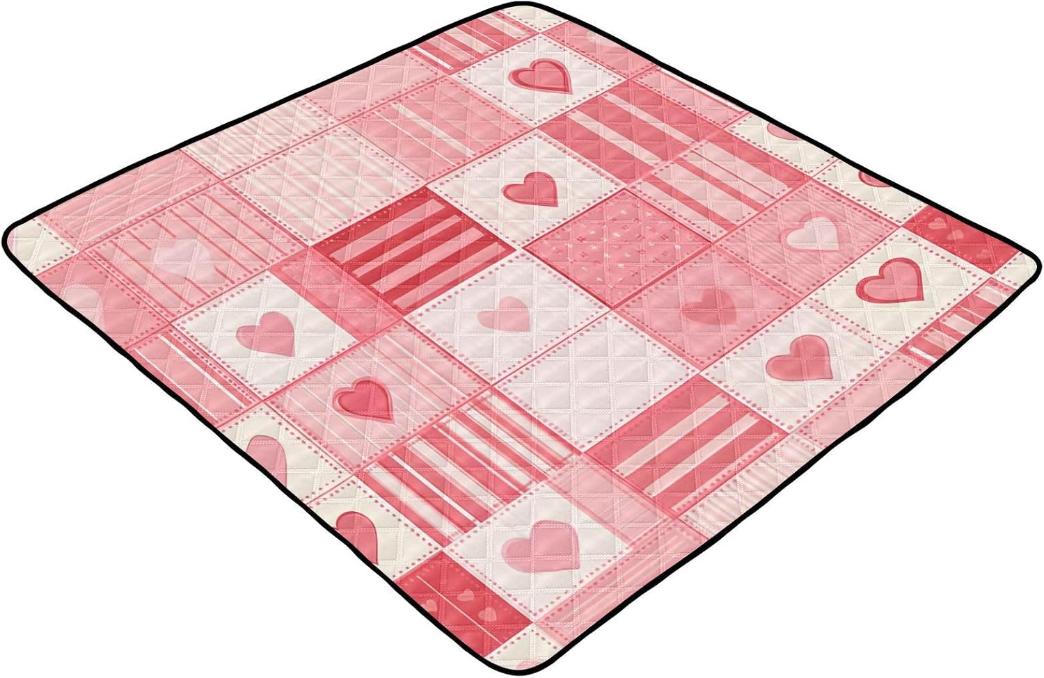 Doodle Squares & Hearts Baby Play Mat, 50“ X 50” Washable Folding Crawling Mat, Baby Floor Mat, Soft, Thick, Non-Slip
