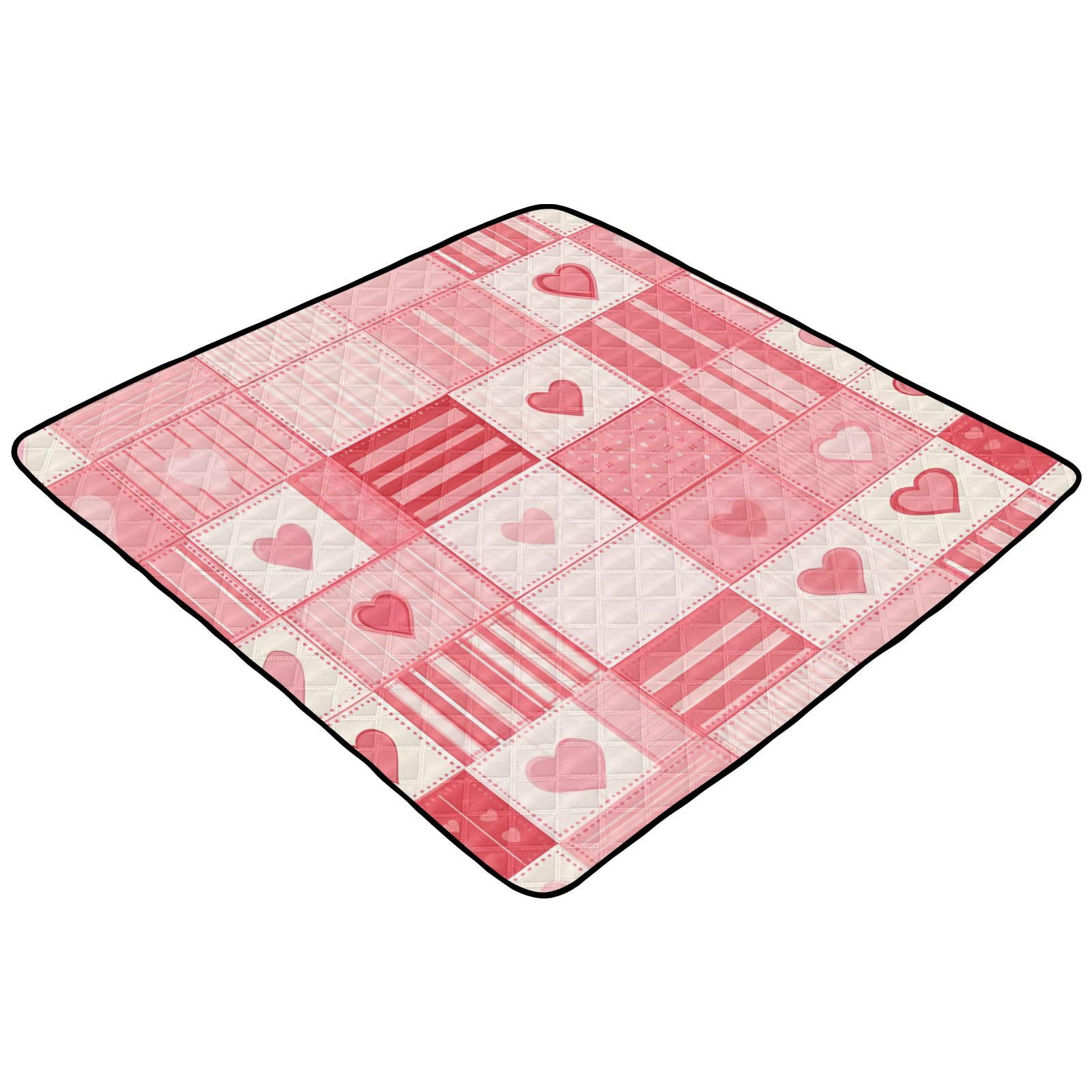 BOESI Doodle Squares & Hearts Baby Play Mat, 50“ X 50” Washable Folding Crawling Mat, Baby Floor Mat, Soft, Thick, Non-Slip
