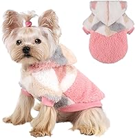 Vista 10 de Suéter a cuadros para perros pequeños, hembras y niños, sudadera de invierno con capucha, ropa cálida y esponjosa para clima frío, vacaciones, Rojo