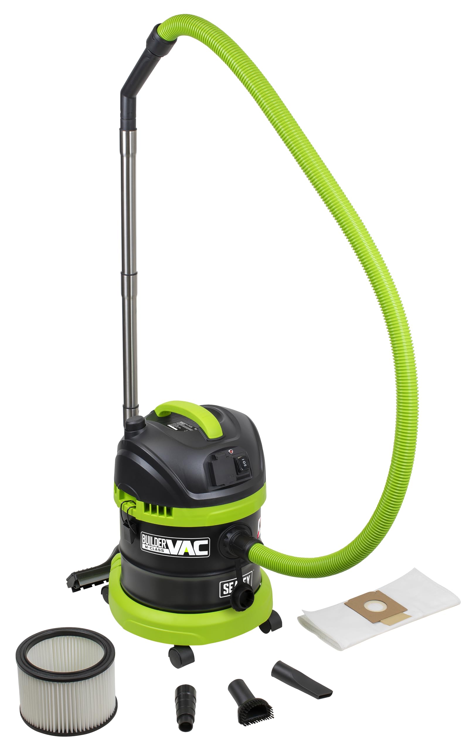 Sealey BuilderVac® Wet & Dry Vacuum Cleaner, M Class Filtration, Stainless Steel Drum, 15L, 230V, 1400W - PC150BV