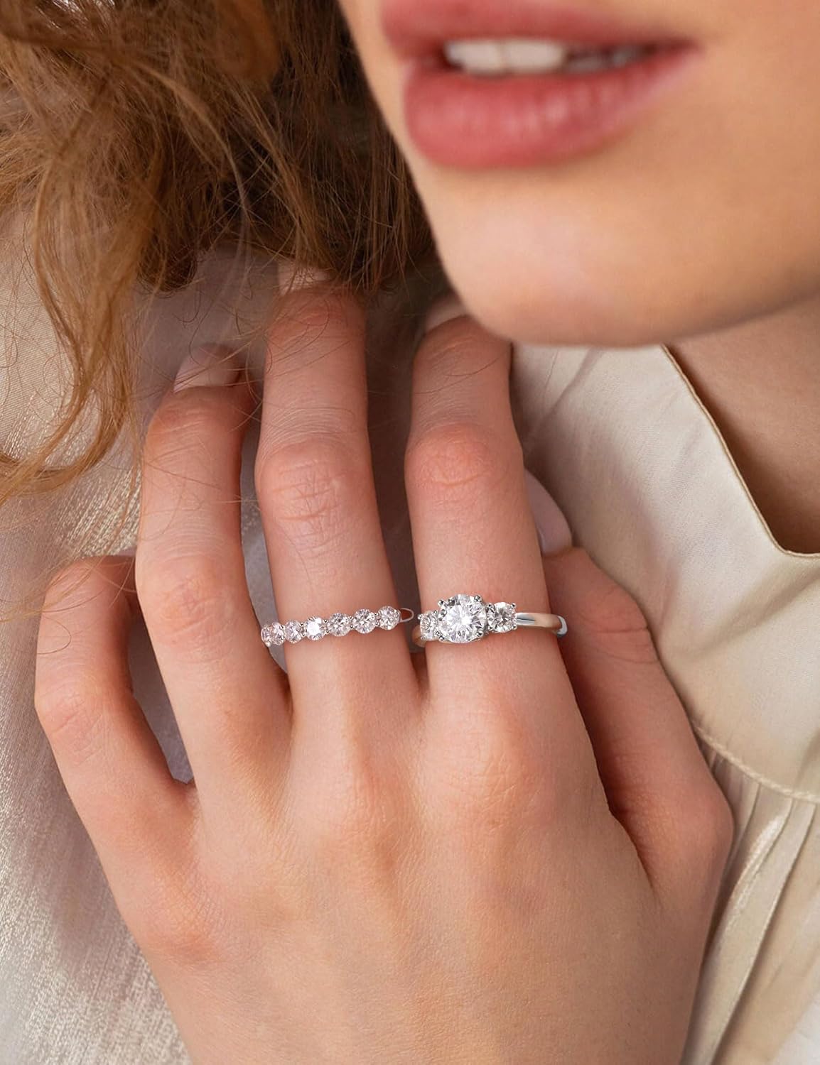Ladylike 1.6 Carat 3 Stone Moissanite Engagement Rings for Women 925 Sterling Silver Round Cut D Color VVS1 Stackable Anniversary Wedding Promise Band for Her Size 5-11 - Image 7