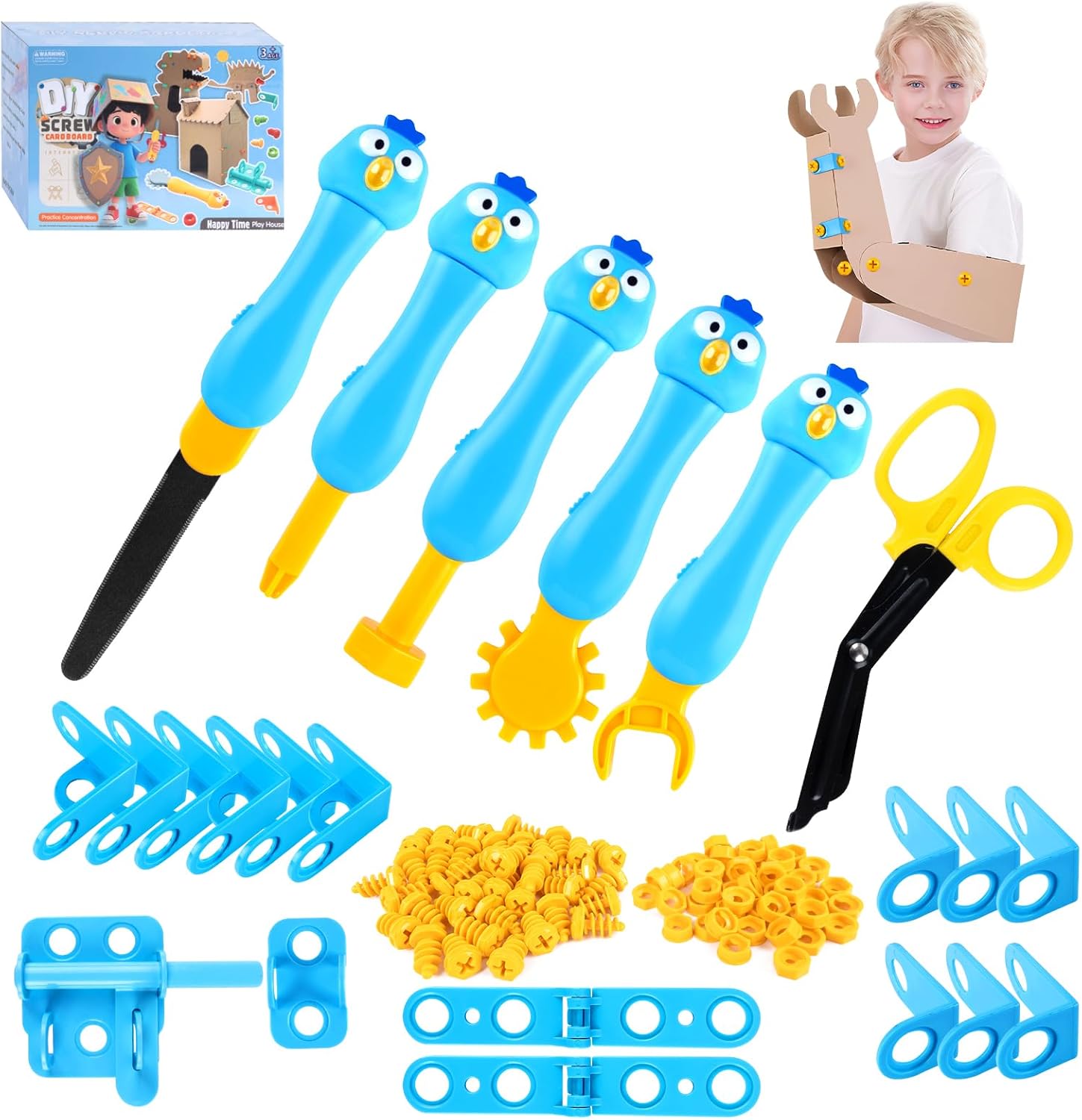 Cardboard Cutter for Kids - 122 PCS Resuable Safe Cardboard Tools for Kids | Educational Building Toys for Family Classroom Activities | Christmas Birthday Gifts for 5 6 7 8 9 Years Old Boys Girls