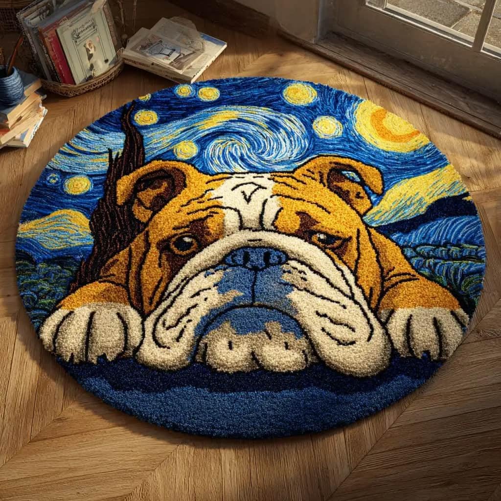 Round Latch Hook Rug Kits Bulldog For Adults And Starter 50*50Cm