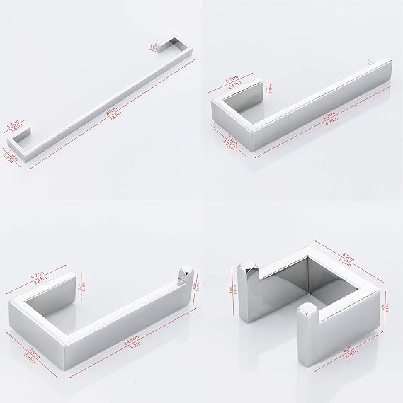 JunSun 4 Piece Rectangular Bathroom Accessories Set Towel Bar, Toilet Paper Holder, Robe Hook, Towel Holder Contemporary Bathroom Hardware Accessories Set Wall Mount - Stainless Steel Polished