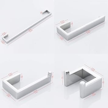 JunSun 4 Piece Rectangular Bathroom Accessories Set Towel Bar, Toilet Paper Holder, Robe Hook, Towel Holder Contemporary Bathroom Hardware Accessories Set Wall Mount - Stainless Steel Polished