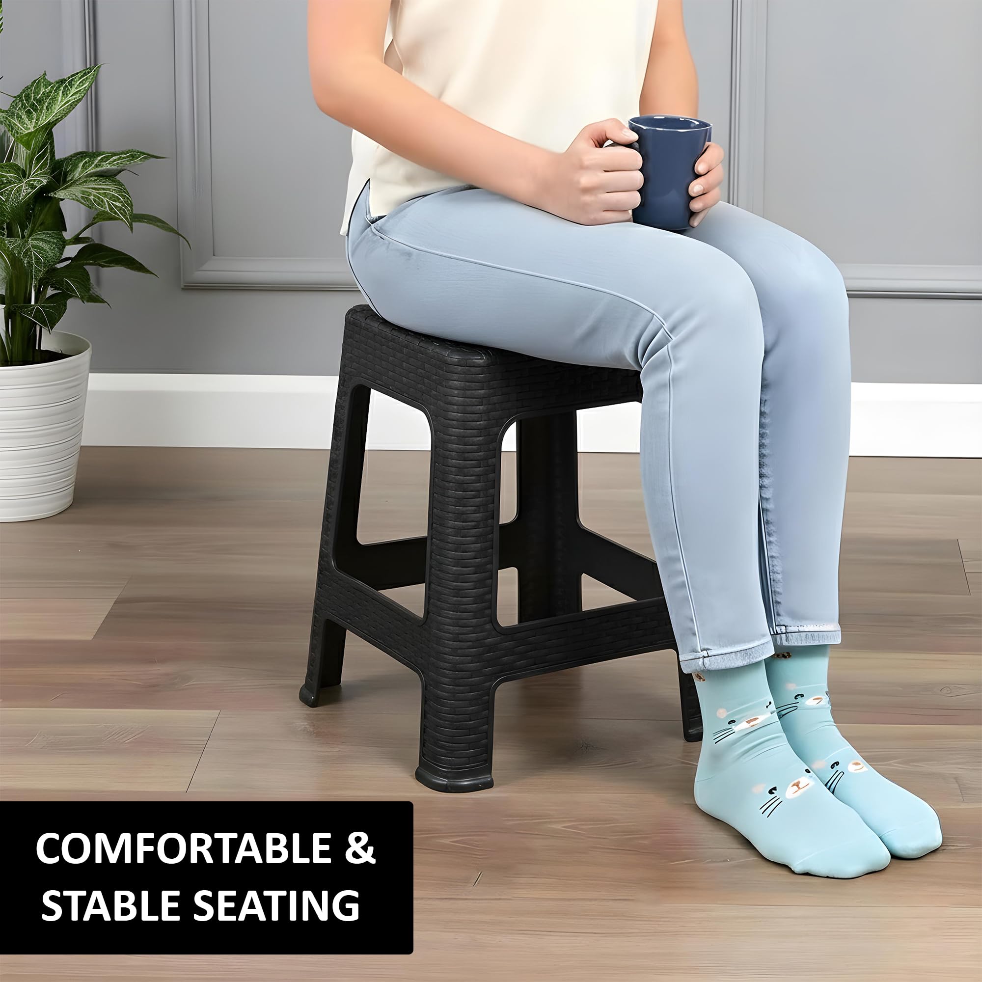 Kuber Industries Optima Stool - Black -4