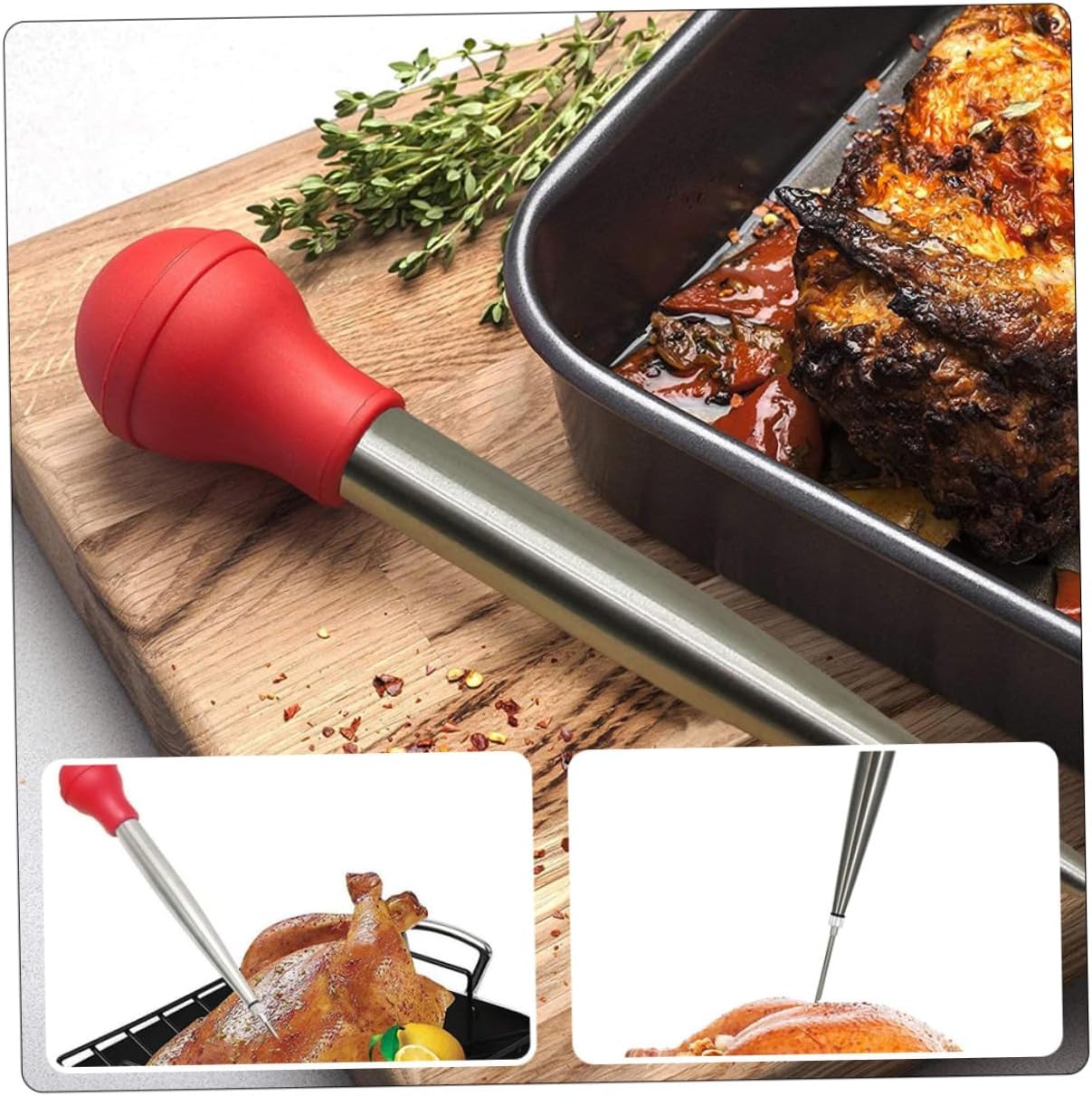 Ciieeo Turkey Flavor Injector Kit 2-Piece Meat Injector Set Food-Grade Stainless Steel Needles for Marinades Grilling for Thanksgiving Cooking