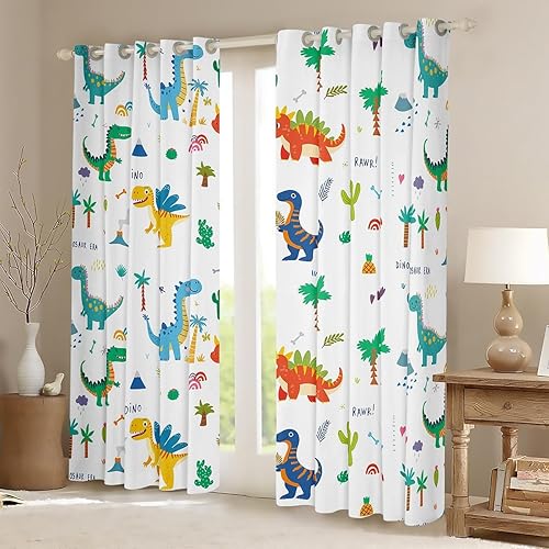 Miniatura 2 de Cortinas de ventana de dinosaurio para niños, para dormitorio, sala de estar, lindas cortinas de dinosaurios de dibujos animados, cortinas de