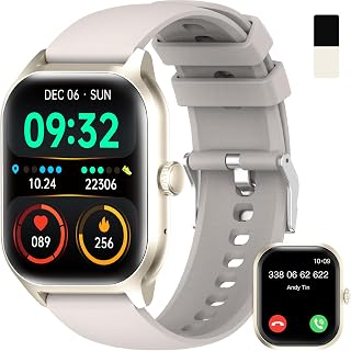 Smartwatch mit Anrufen/Antworten, mehrere Sportmodi 2.01 Zoll Smartwatch mit Schrittzähler/Schlaf/Herzfrequenzmesser Herren Damen, IP68 Smartwatch für Andorid iOS