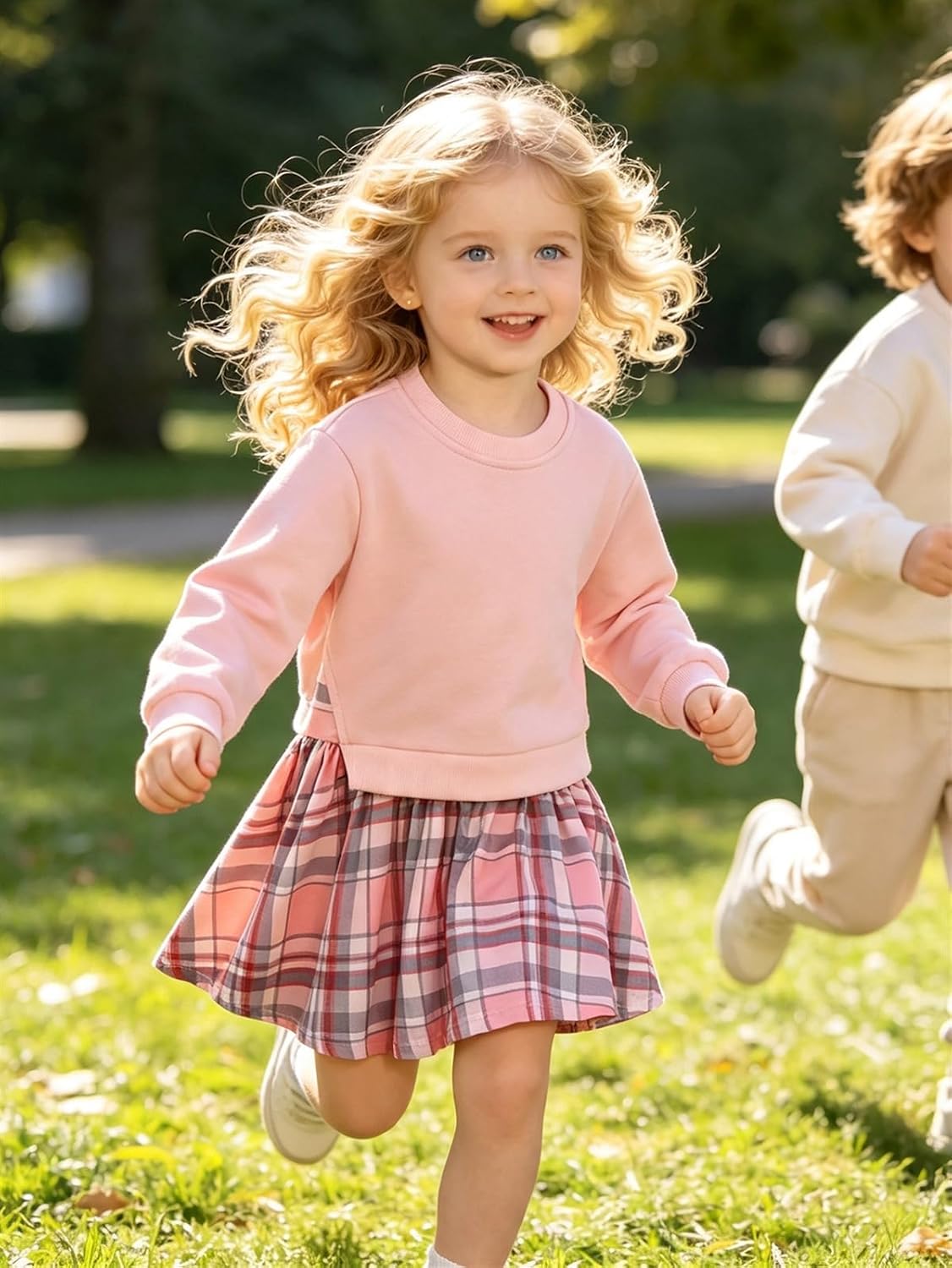 Vieille Girls Sweatshirt Dress Plaid Skirt
