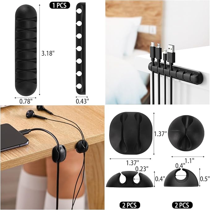 Kit de Gestión de Cables de 604 piezas: 4 fundas organizadoras, 7 sujetacables, 38 clips adhesivos, 40+5 rollos de atadores, 200 bridas y 300 clips para cables, para PC, TV y escritorio miniatura 2