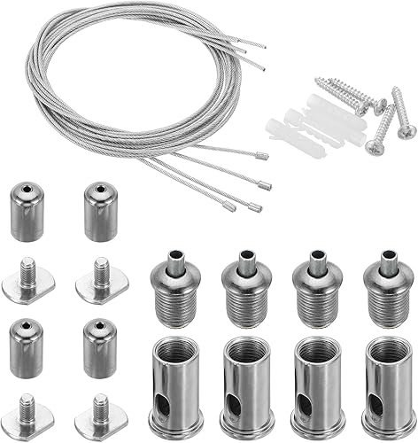PATIKIL Kit de cable de alambre para colgar en el techo, 4 juegos de luces para colgar cadenas colgantes de acero, abrazadera de cuerda ajustable