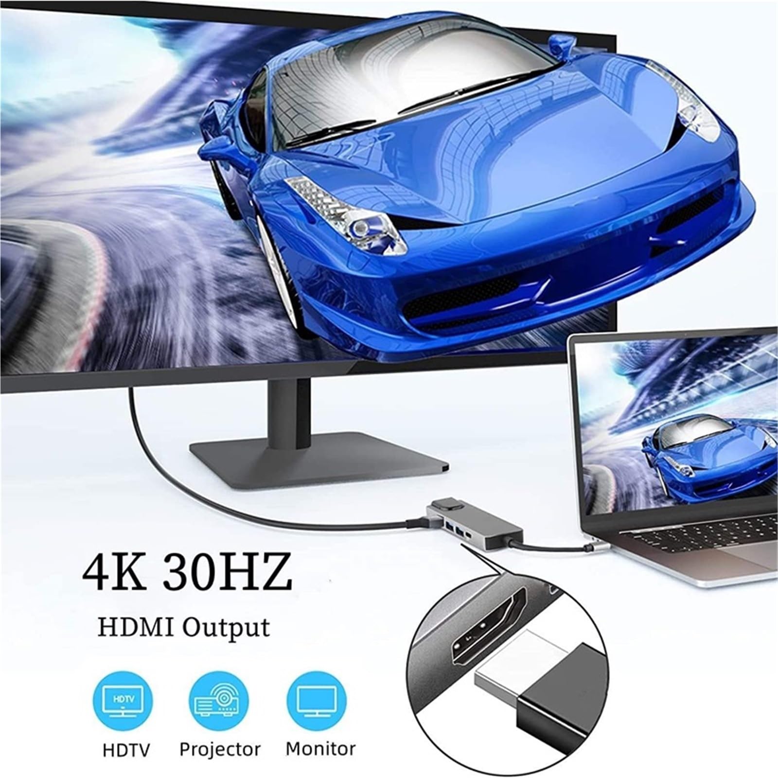 Stacja dokująca USB C 5/8 portów typu C na HDMI 4K/RJ45, rozdzielacz USB3.0 5 Gbps, szybki adapter USB C HUB do laptopa (8-w-1)