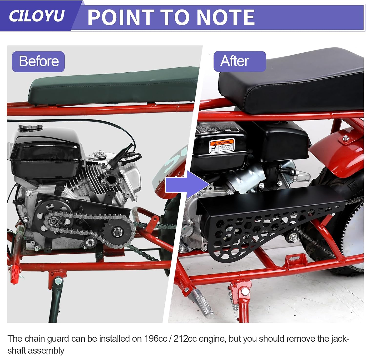 Mini Bike Clutch Cover Chain Guard Replacement for Predator 212 224cc 196cc GX160 Engine Coleman CT200U CT200U-EX BT200X CT100U CC100X Baja MB200 Doodlebug DB30 Motovox Mbx10 Mbx11 Parts