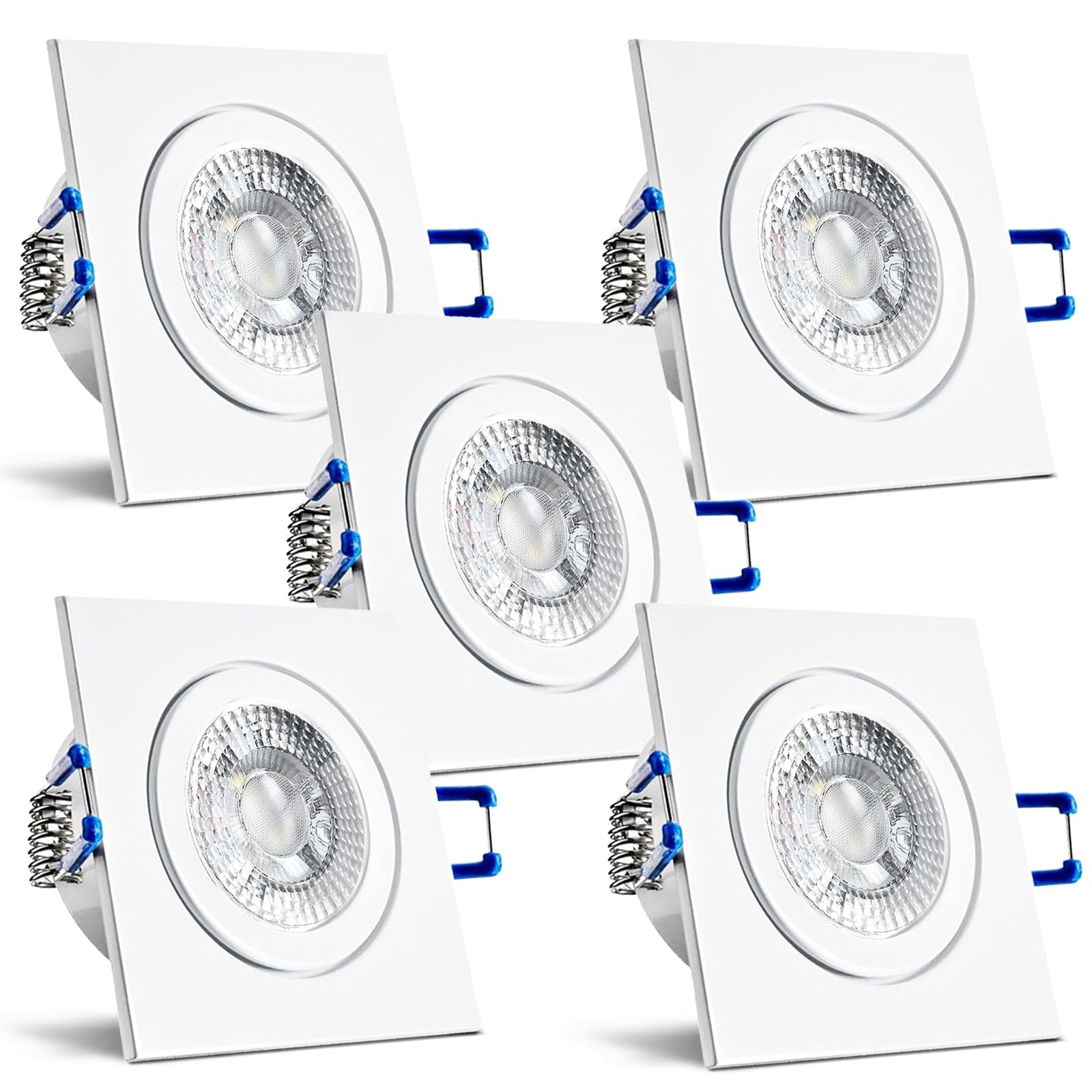 trendlights24 Mare IP44 Bad LED Einbaustrahler 230V Weiß eckig 3 Stufen dimmbar ultra flach 35 mm 5er Set 5W Neutralweiß Deckenleuchten für Feuchtraum