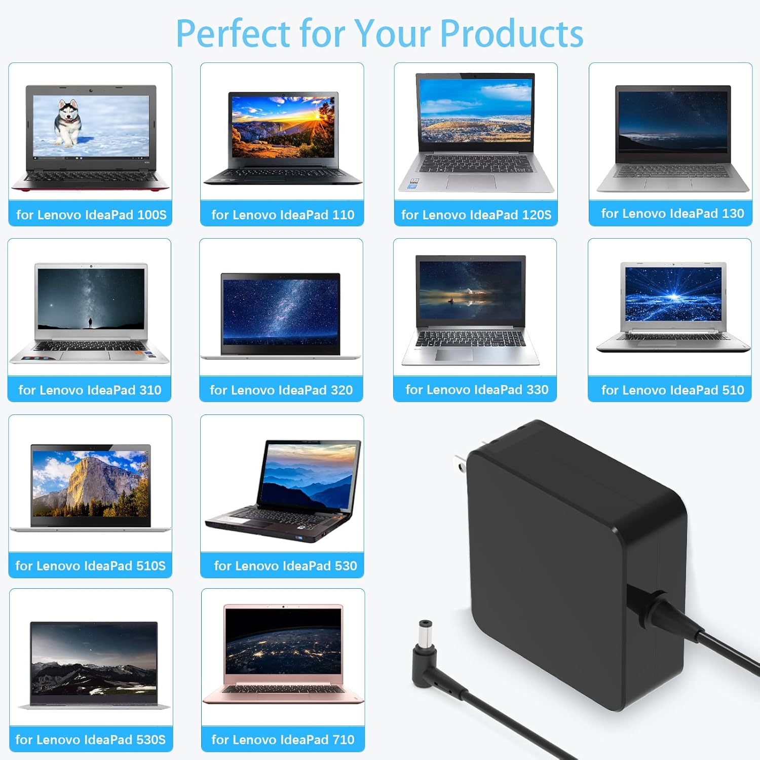 65W 45W Laptop Charger Compatible with Lenovo IdeaPad 110 110s 120 120s 130s 320 330 330s 510 510s 710 710s Flex 4 5 6 14 15 1480 1580 Chromebook N22 N23 N42 Yoga 710 720 Winbook 100e AC Power Adapter - Image 5