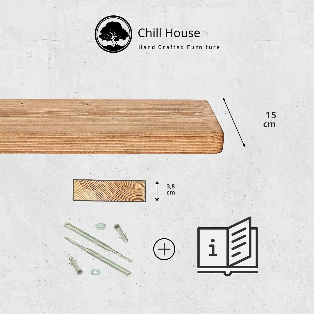 Chill House Estantería Flotante rústica 15 cm x 3.5 cm, Roble Tudor, 180cm