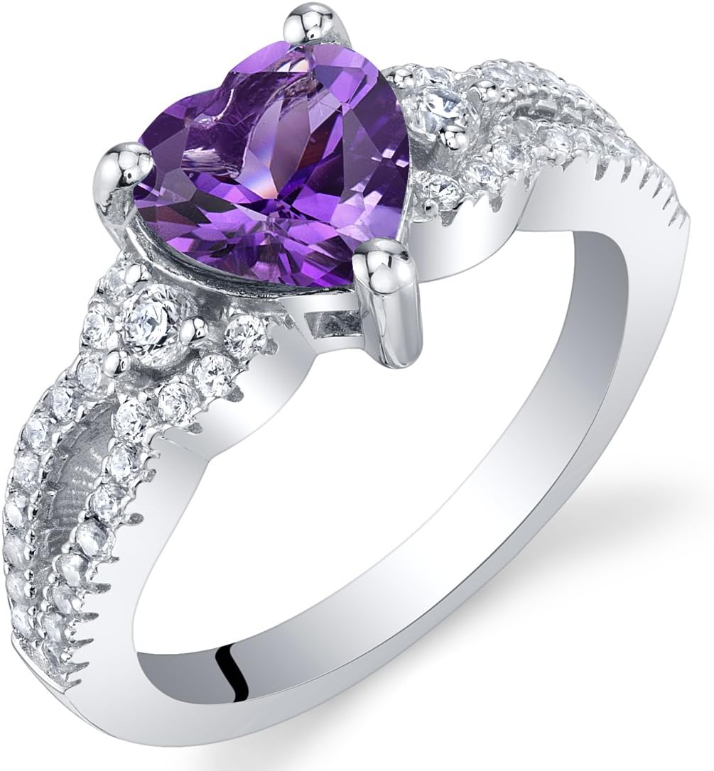 PEORA 925 Sterling Silver Heart Soulmate Ring for Women, Heart Shape, Various Gemstones, Sizes 5 to 9