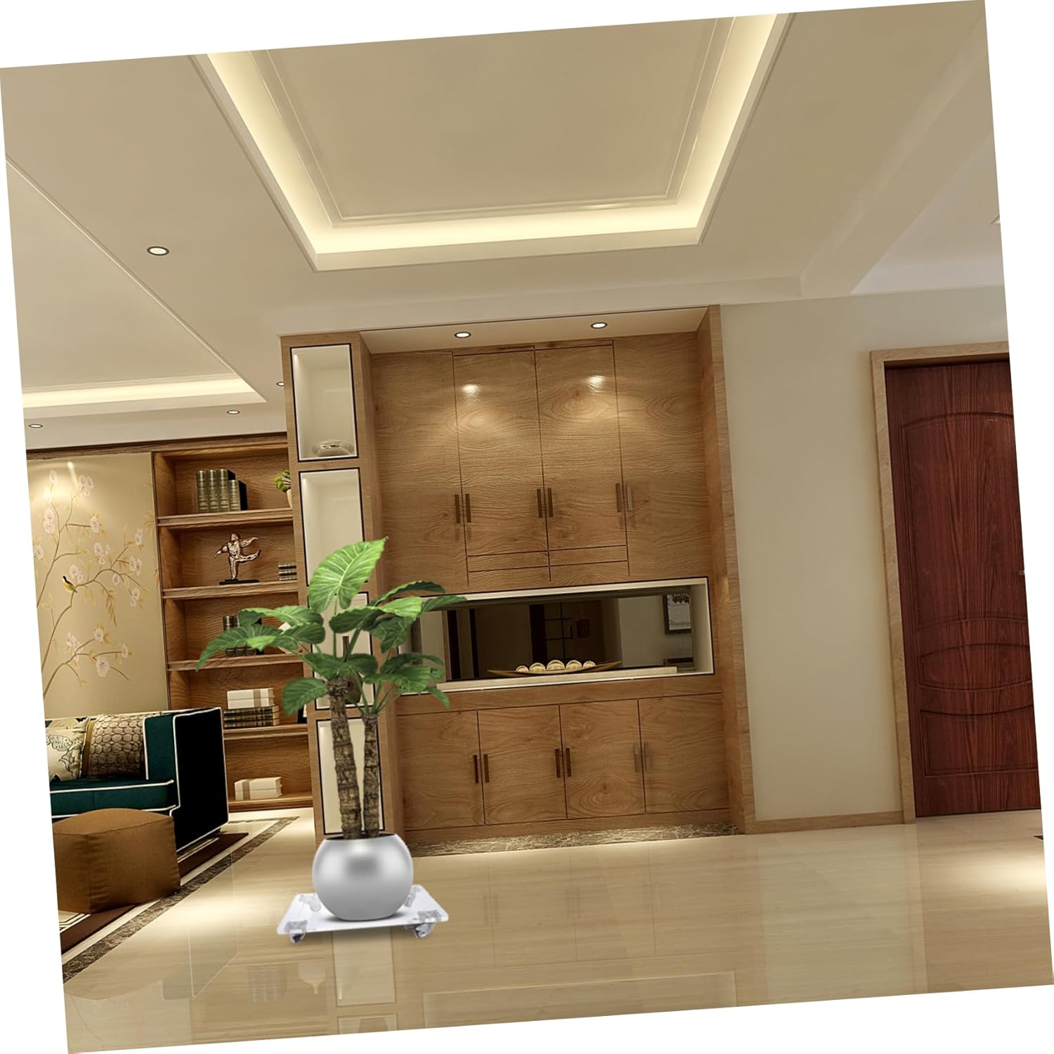 1pc Square Planter Pot Tray Moveable Flowerpot Base Acrylic Holder Wheels