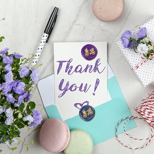 Miniatura 6 de DELORIGIN Sello de sellado de cera de bicicleta, cabeza de sello de cera de latón de 1 pulgada con mango de madera, sello de cera de bicicleta de